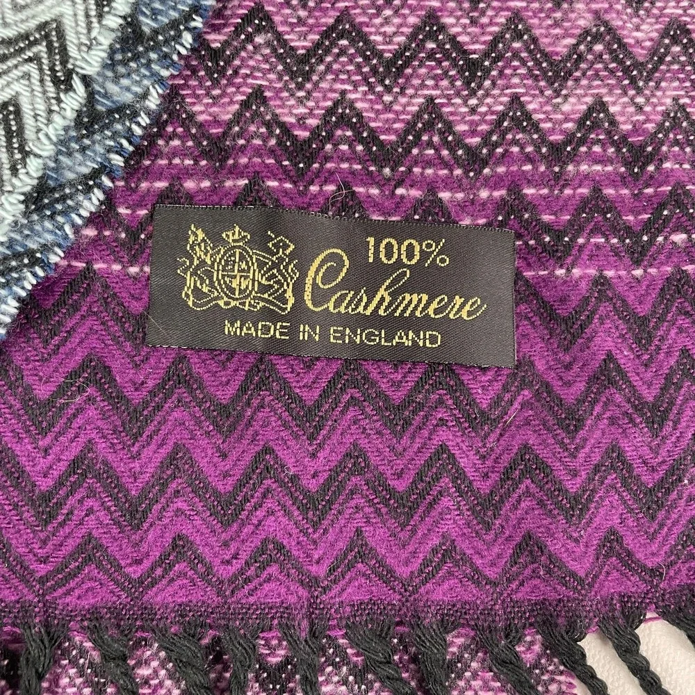 Scarf Womens One Size Multicolor Cashmere Chevron Fringe Made In England